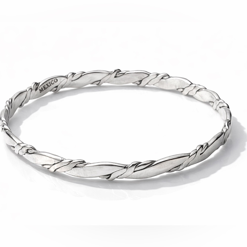 Vintage Mexico Sterling Silver Twisted Bangle Bracelet Minimalist Stackable